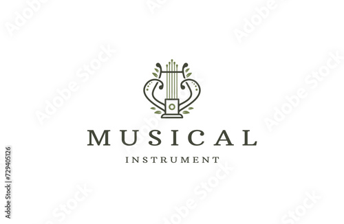 Harp musical instrument logo icon design template