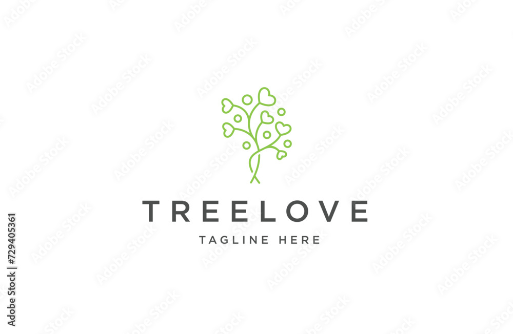 Tree of love logo design template with line art style flat vector Tree of love logo design template with line art style flat vector