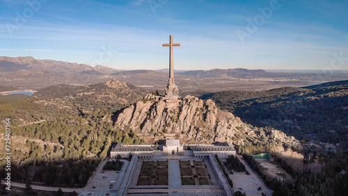 religious cross on the mountain aerial view 