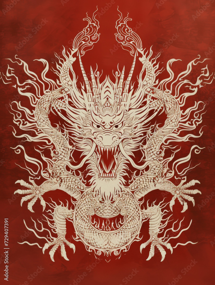 An image of a chinese dragon on a red background.