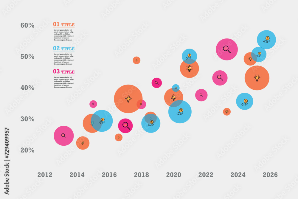 Bubble charts with elements vector diagram infographics for three ...