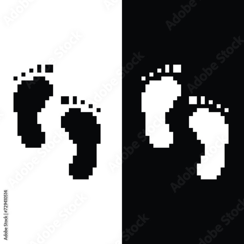 pixel foot print icon.  Vector pixel art foot print 8 bit game logo for company 