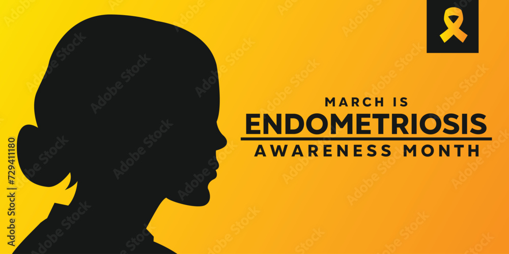 Endometriosis Awareness Month. Vector illustration of silhouette women on a yellow background. Card, poster, media social, banner and more.