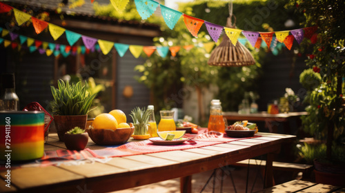 A backyard fiesta with Mexican-themed decorations