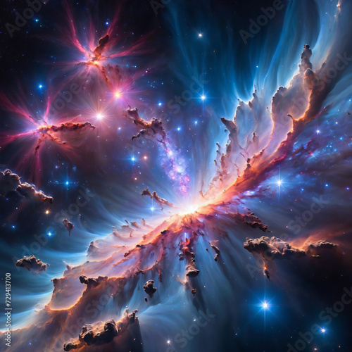 Awe-Inspiring Cosmic Scenery - Time Dilation, Gamma-Ray Burst, and Luminous Nebulae Aglow with Celestial Radiance Gen AI