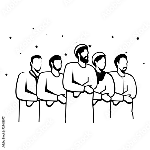 Group of Muslims Offering festival prayer vector Design, Ramadan and Eid al-Fitr Symbol, Islamic and Muslims fasting Sign, Arabic holidays celebration stock illustration, Eid Jamaah or Jamat Concept