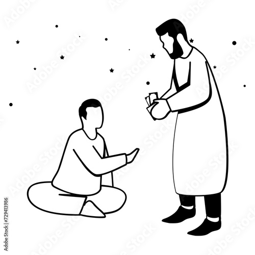 Cash Giving to Needy Poor Brother vector icon Design, Ramadan and Eid al-Fitr Symbol, Islamic and Muslims fasting Sign, Arabic holidays celebration stock illustration , Distributing Zakat Concept