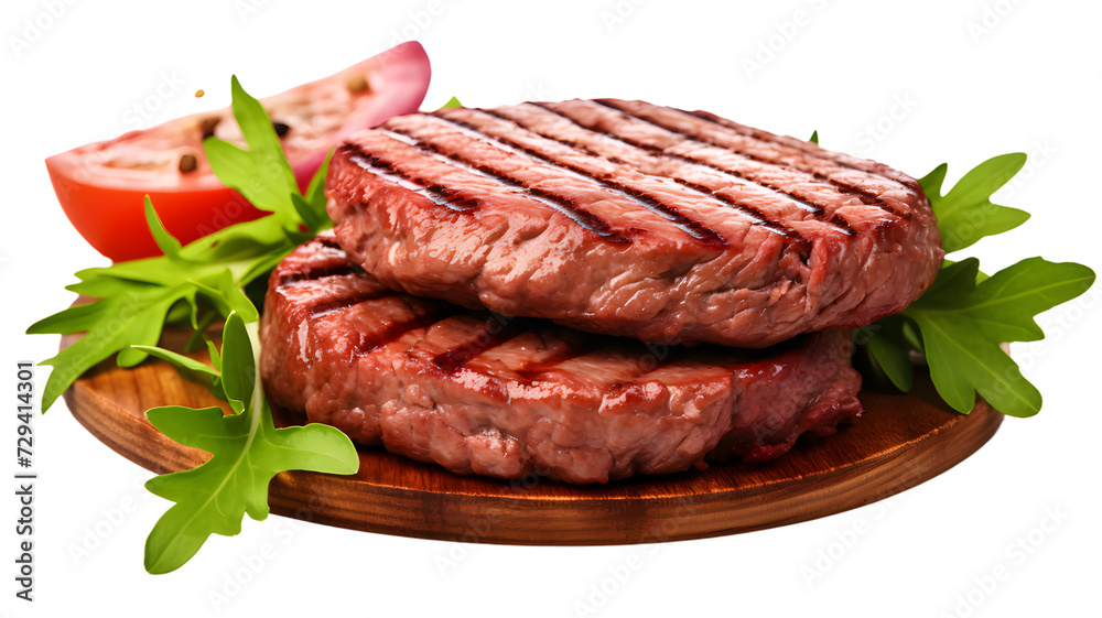 Beef steak on a cutting board isolated, transparent PNG Background