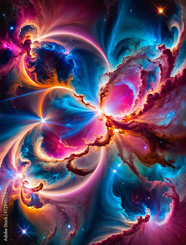 Cosmic Firestorm - Abstract impressionism with swirling vibrant colors in a cosmic void Gen AI photo