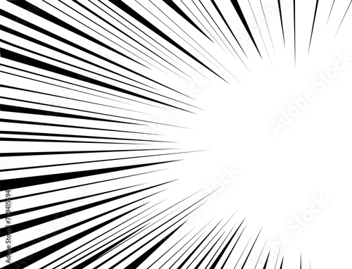 Abstract radial speed corner background. Manga style comics book hero force effect. Monochrome movement layout. Black and white dynamic speed stripes template.