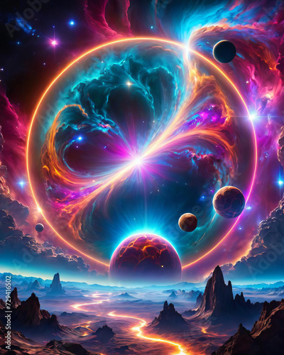 Unveiling the Cosmic Spectacle - Awe-inspiring glow of Venus, cosmic radiation, and interstellar clouds Gen AI