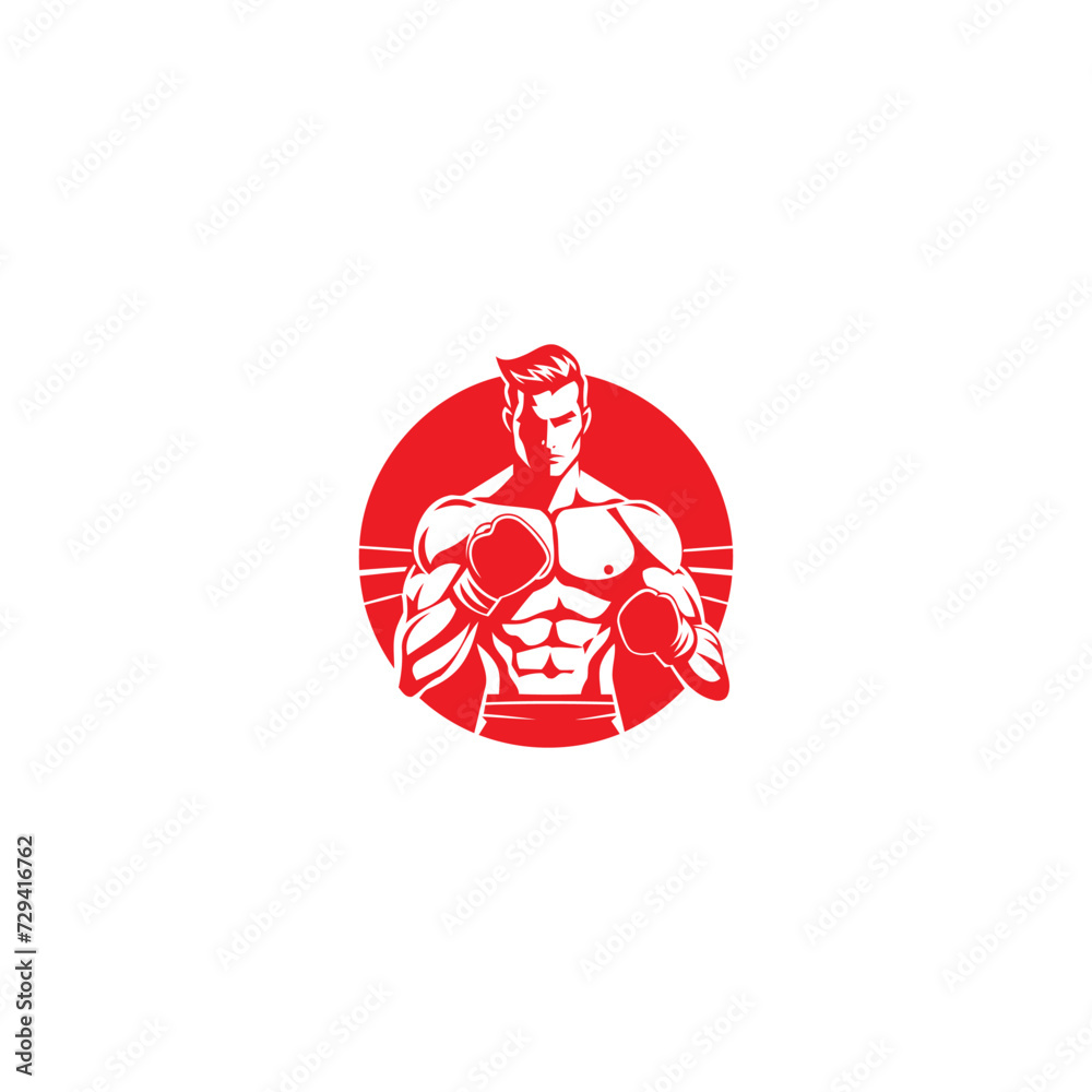 Muscular Boxer logo with boxing ring background - boxing emblem, logo design, illustration on white background Muscular Boxer logo with boxing ring background - boxing emblem, logo design, illustration on white background