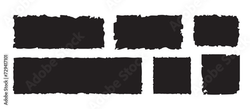 set of black and white splashes a set of scuffed shapes in the form of adhesive tape with torn edges. grunge-style background, design elements