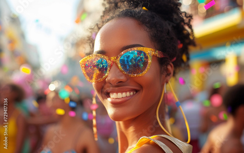 Smiling Woman Wearing Sunglasses Poses for Portrait