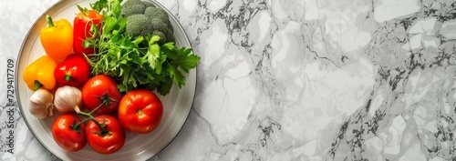 selection of healthy vegetables in a bowl on light marble