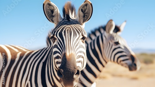Zebras in the national park on a sunny day.