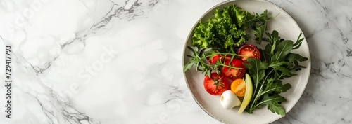 selection of healthy vegetables in a bowl on light marble