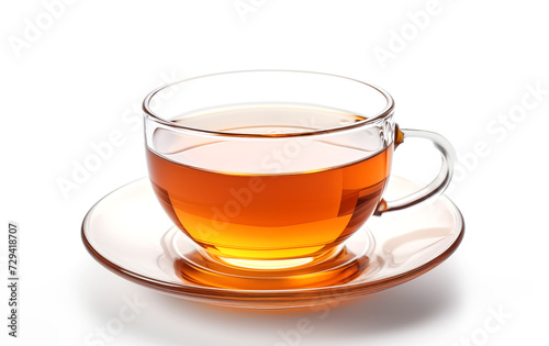 Cup of tea. Glass cup of hot aromatic tea on white background