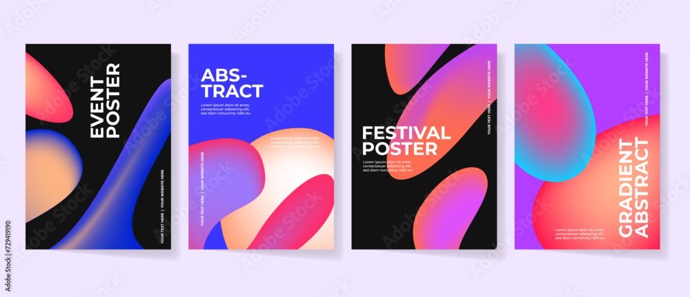 Liquid Abstract Poster Set, Gradient Cover Collection, Blurred Shapes. Minimalist Brochure Flyer, Creative Posters for Print and Marketing Promotion. Poster Templates. Vertical Banner Set