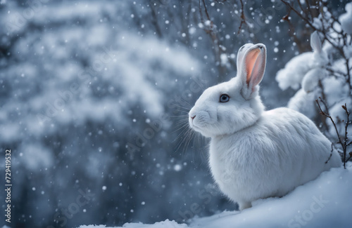 Un lapin blanc dans la neige - generative AI