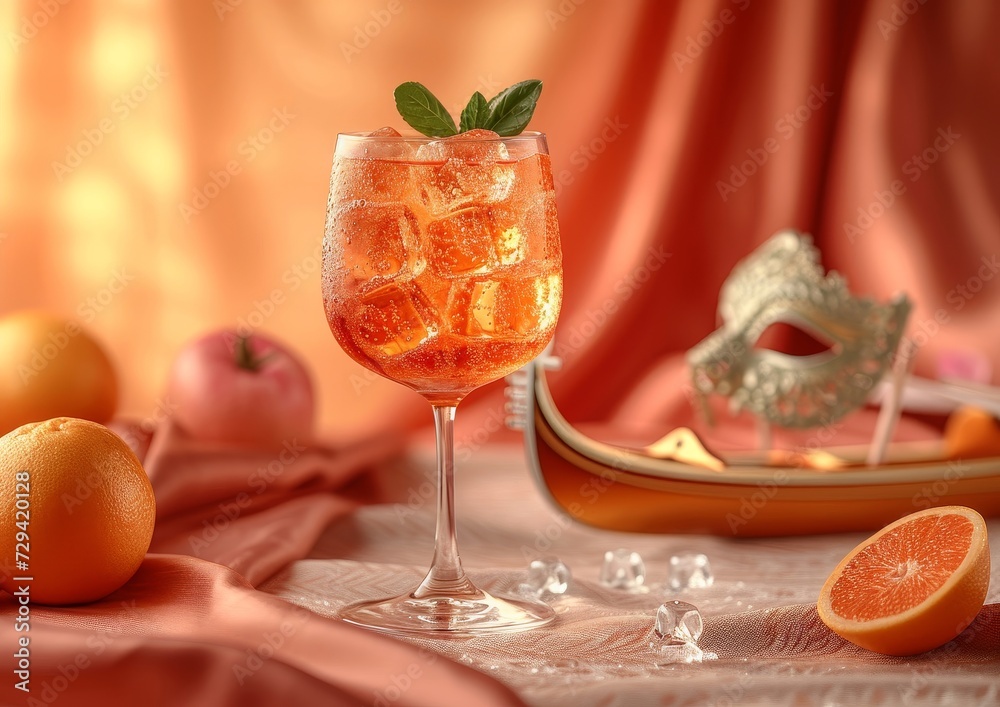Refreshing Drink in Glass on Table Refreshing Drink in Glass on Table
