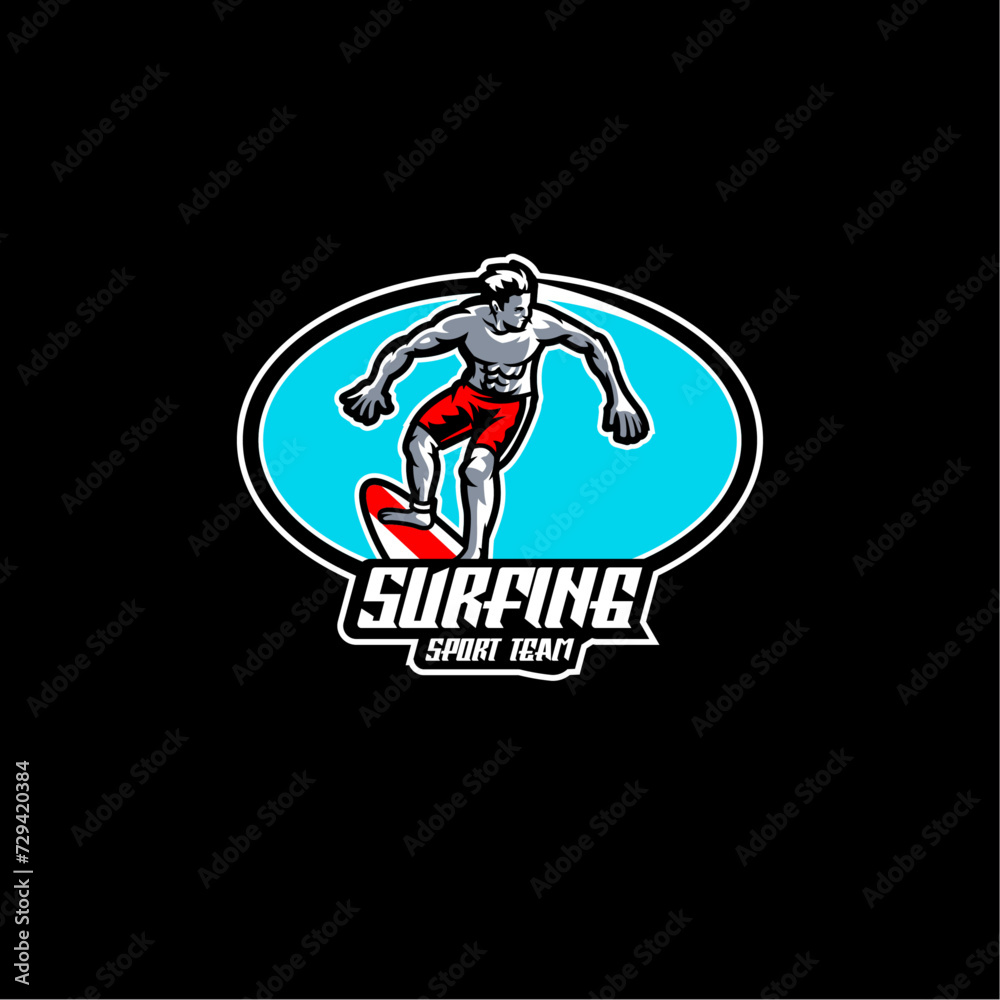 Illustration Vector Surfing Sport Logo Design.
