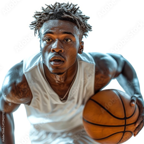 Man With Dreadlocks Holding a Basketball © LUPACO IMAGES