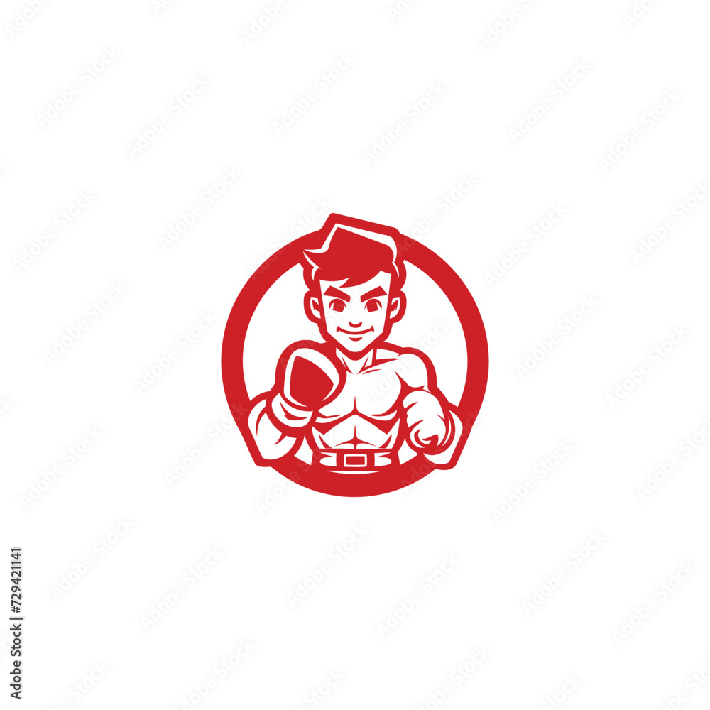 Muscular Boxer logo with boxing ring background - boxing emblem, logo design, illustration on white background Muscular Boxer logo with boxing ring background - boxing emblem, logo design, illustration on white background