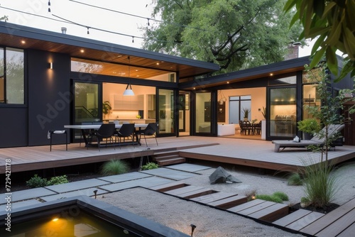 Contemporary home transformation featuring the stylish addition of an outdoor deck Patio And courtyard Enhancing the living space with a touch of modern elegance and inviting ambiance