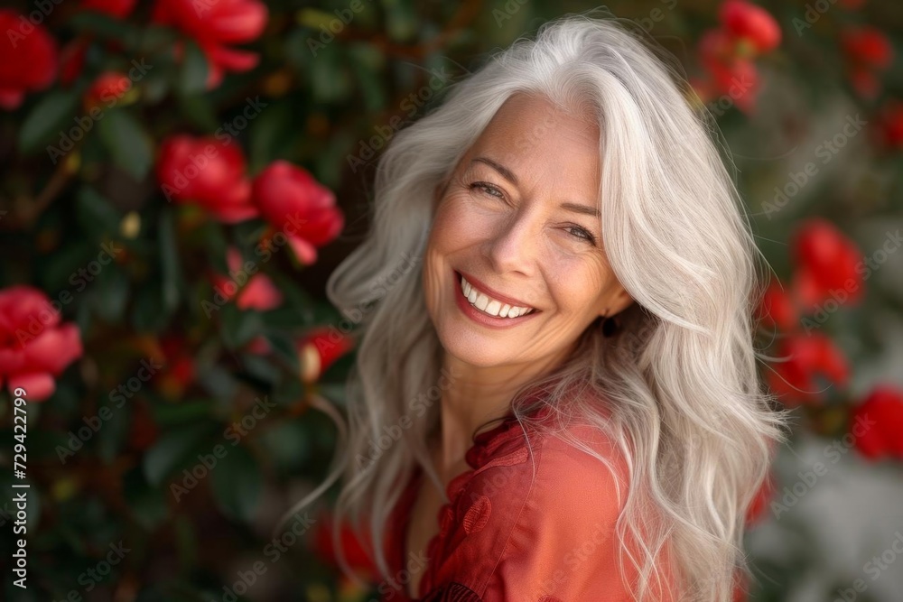 Radiant senior model showcasing timeless elegance with her natural grey hair and infectious laughter Embodying a vibrant and confident beauty that transcends age Radiant senior model showcasing timeless elegance with her natural grey hair and infectious laughter Embodying a vibrant and confident beauty that transcends age