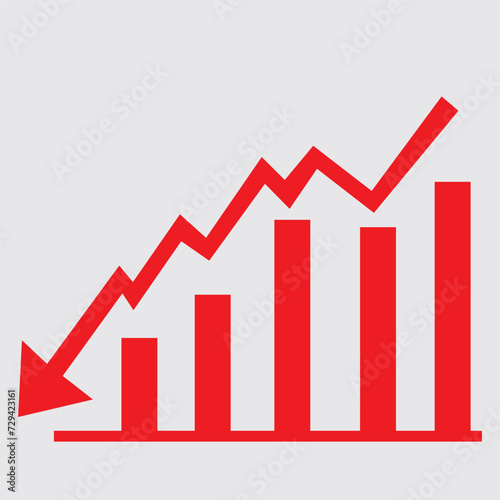Red arrow going down stock icon . Decrease, Bankruptcy, financial market crash icon for your logo, app, web site design, UI. graph chart downtrend symbol. chart going down sign.123