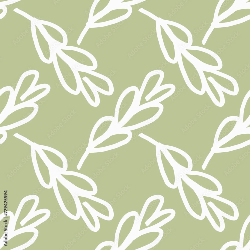 seamless pattern There are white leaves on a green background. seamless pattern There are white leaves on a green background.