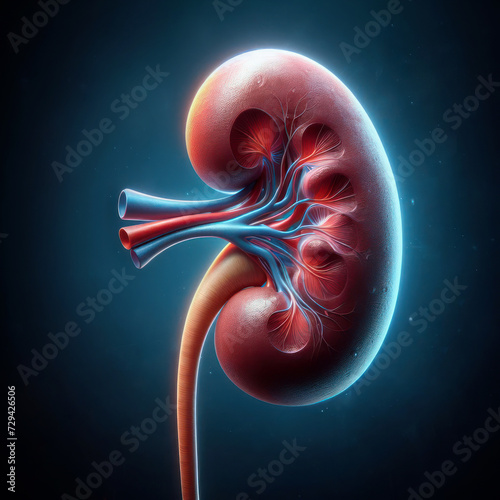 human kidney 3d renders realistic anatomy. human organ vector illustration photo