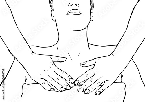 People in a beauty center receiving decontracting and relaxing massages with the hands of a professional on their back, chest and head. photo