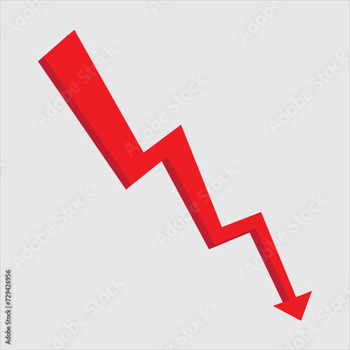 Red arrow going down stock icon on white background. Bankruptcy, financial market crash icon for your web site design, logo, app, UI. graph chart downtrend symbol. Red arrow pointing down. photo