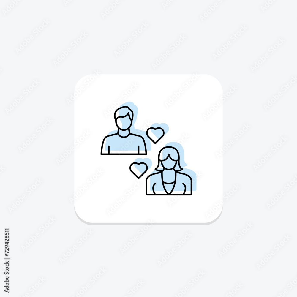 Couple icon, love, relationship, romance, romantic color shadow thinline icon, editable vector icon, pixel perfect, illustrator ai file Couple icon, love, relationship, romance, romantic color shadow thinline icon, editable vector icon, pixel perfect, illustrator ai file