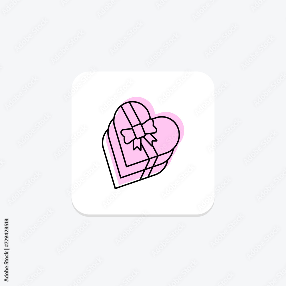 Chocolate Box icon, chocolate, love, gift, treat color shadow thinline icon, editable vector icon, pixel perfect, illustrator ai file