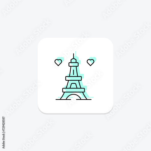 Eiffel Tower icon, landmark, love, paris, romance color shadow thinline icon, editable vector icon, pixel perfect, illustrator ai file
