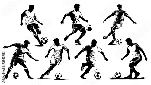 Vector silhouettes of soccer  football  people  black color isolated on white background