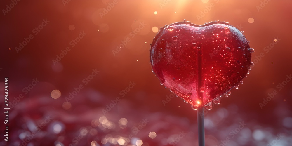 Shimmering red heart lollipop on sparkling background. romantic treat for valentine's day. sweetness and love concept. AI