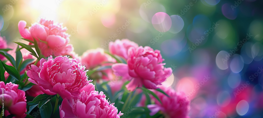 Peonies on soft, dreamy background copy space. Spring summer banner Peonies on soft, dreamy background copy space. Spring summer banner