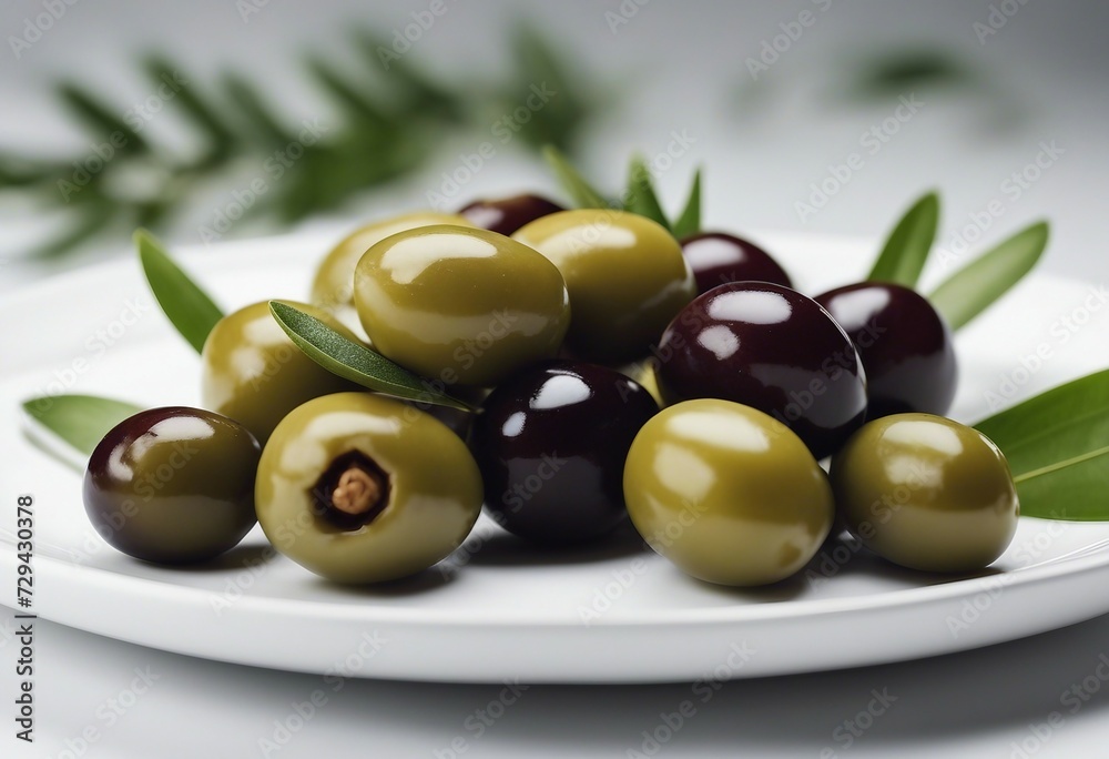 Delicious olives with leaves isolated on white background Delicious olives with leaves isolated on white background