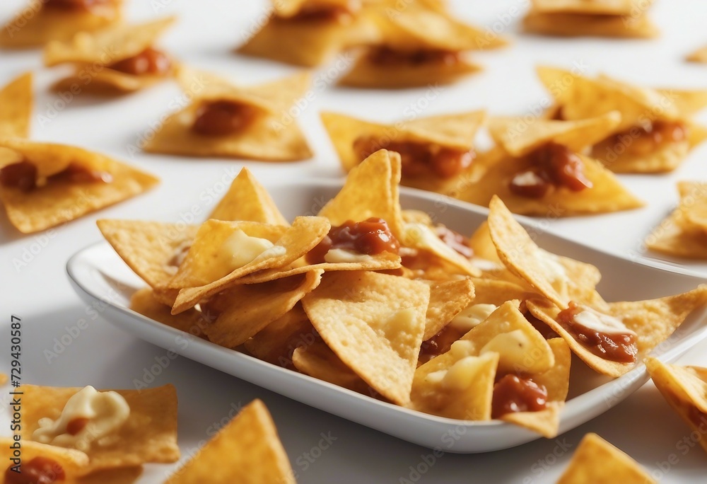 Flying mexican nachos chips isolated on white background Flying mexican nachos chips isolated on white background