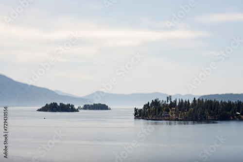 Landscape with lake and islands. Sand Point, Idaho, USA photo