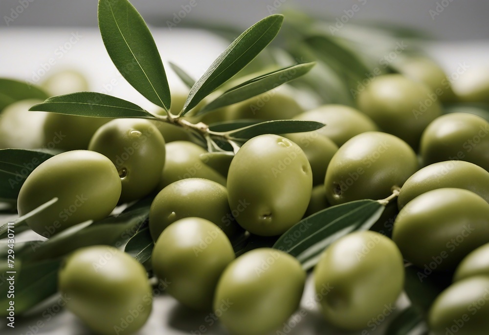 Green olives with leaves isolated on white background Green olives with leaves isolated on white background