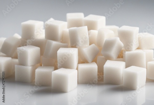 Set of white sugar cubes isolated on white background