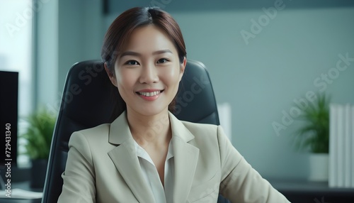  Professional, confident Asian business woman in office meeting room