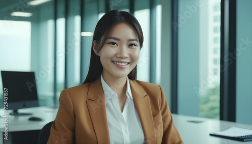  Professional, confident Asian business woman in office meeting room