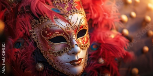 A Festive Venetian Mask Adds An Air Of Mystery To A Carnival Celebration. Сoncept Carnival Masks, Venetian Style, Mysterious Aura, Festive Celebration