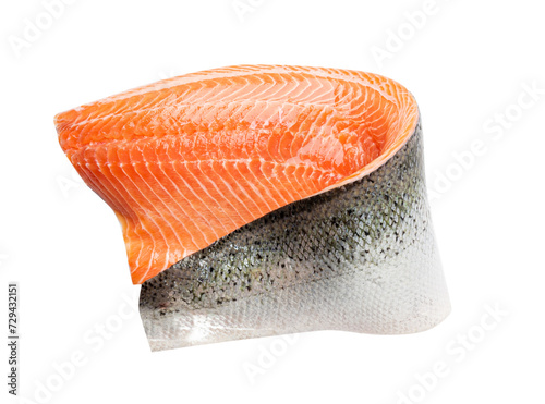 Fresh Salmon Fillet Isolated, Raw Norwegian Red Fish, Trout Meat Piece, Big Fresh Atlantic Salmon Fillet